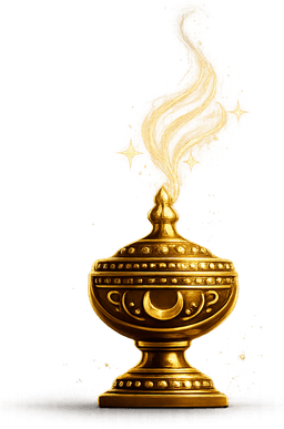 Golden incense burner with rising smoke